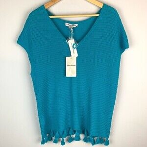 NWT Tommy Bahama women’s Amalfi sea linen blend knit tunic with tassel hem small